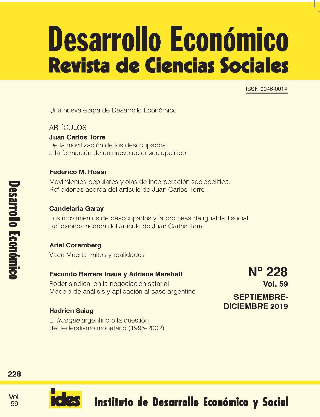 Vol. 59 Núm. 228 (2019) | Desarrollo Económico. Revista de Ciencias Sociales